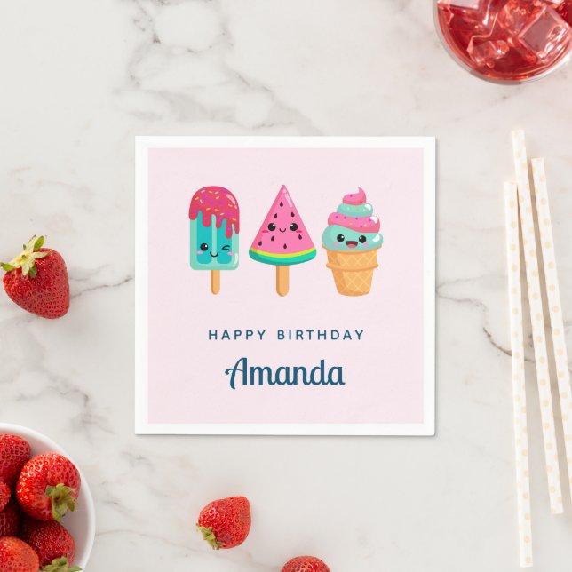 Yummy Ice Cream Trio Summer Vibe Birthday Pappersservett (Insitu)