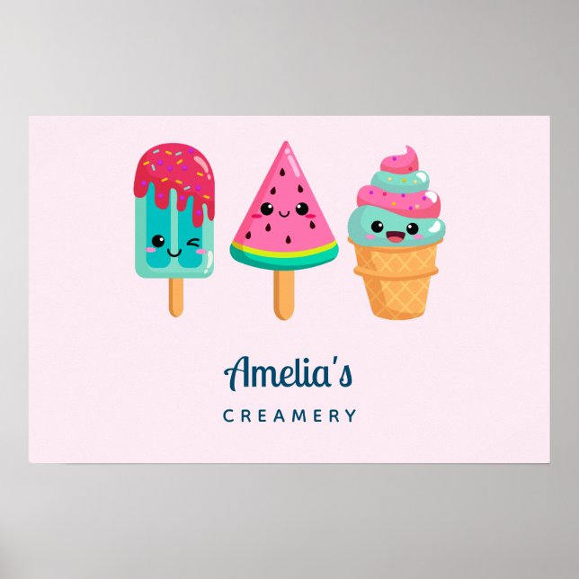 Yummy Ice Cream Trio Summer Vibe Business Poster (Framsidan)