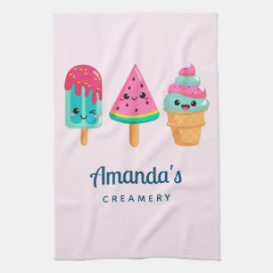 Yummy Ice Cream Trio Summer Vibe Creamery Business Kökshandduk