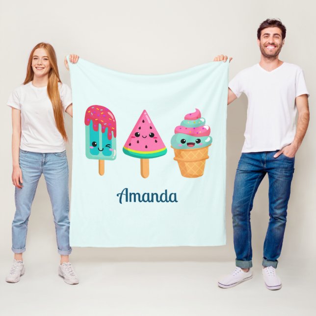 Yummy Ice Cream Trio Summer Vibe Fleecefilt (På plats)