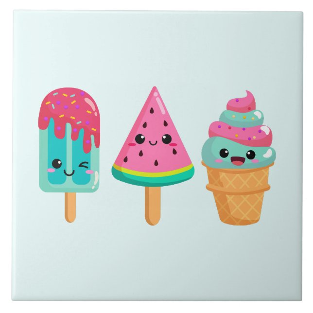 Yummy Ice Cream Trio Summer Vibe Kakelplatta (Framsidan)