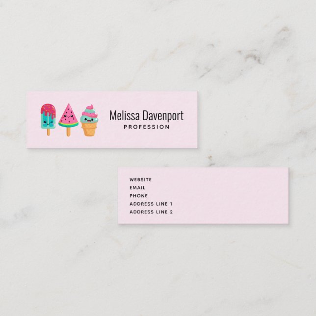 Yummy Ice Cream Trio Summer Vibe Mini Visitkort (Fram/baksida)
