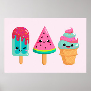 Yummy Ice Cream Trio Summer Vibe Poster