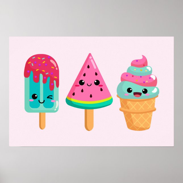 Yummy Ice Cream Trio Summer Vibe Poster (Framsidan)