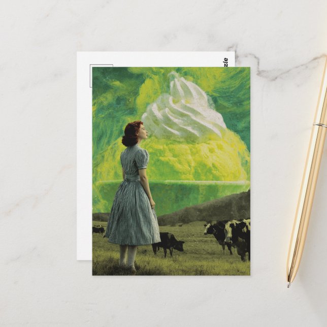 Yummy Lime Desert in the Dairy Pasture Surreal Vykort (Fram/Back In Situ)