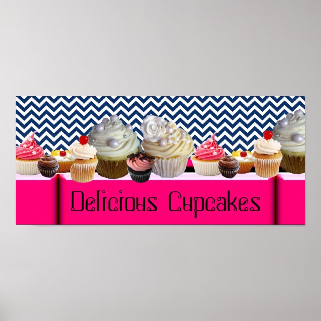 YUMMY MUFFINSS DESERT SHOP/ BLUE WHITE CHEVRON POSTER (Framsidan)