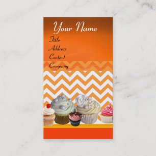 YUMMY MUFFINSS DESERT SHOP ORANGE WHITE CHEVRON VISITKORT