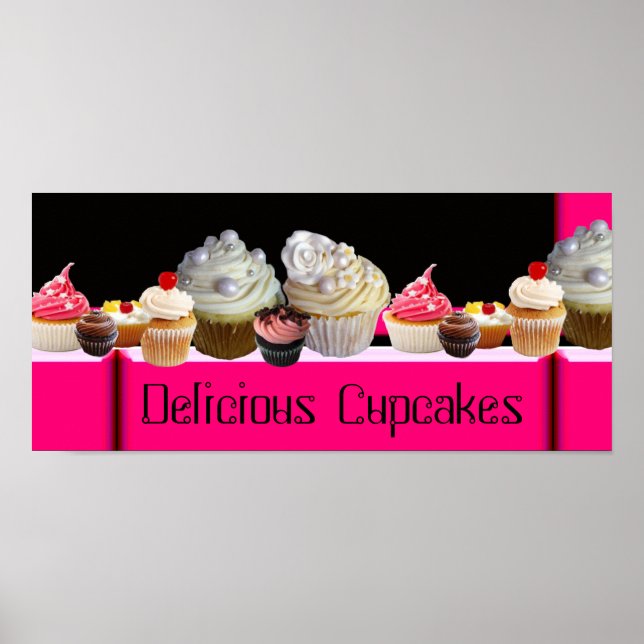 YUMMY MUFFINSS DESERT SHOP/ ROSA BLACK WHITE POSTER (Framsidan)