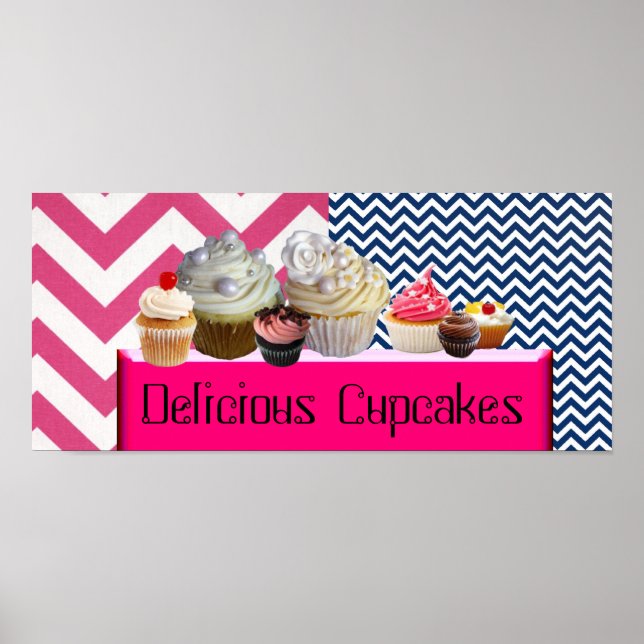 YUMMY MUFFINSS DESERT SHOP/ROSA BLUE WHITE CHEVRON POSTER (Framsidan)