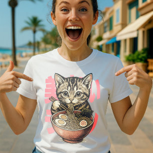 Yummy Ramen Kitten White T Shirt