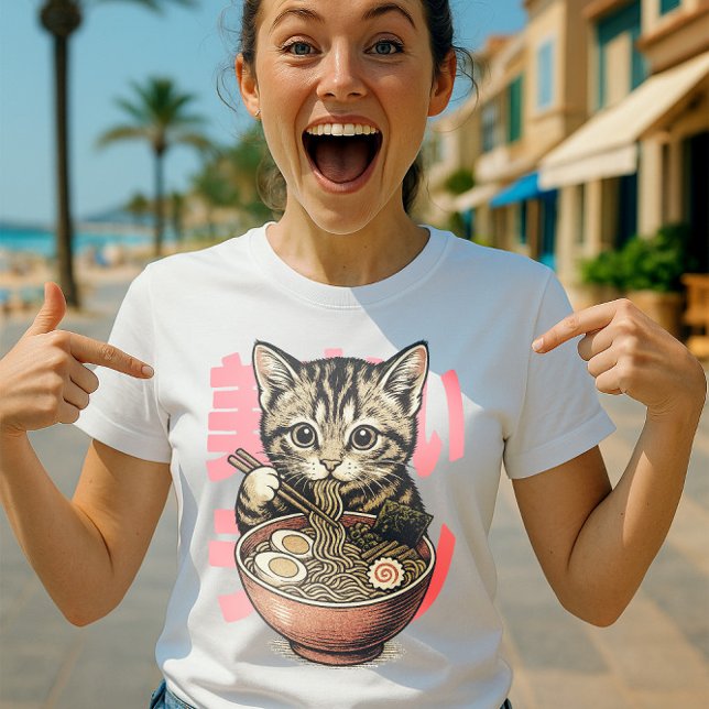 Yummy Ramen Kitten White T Shirt (Skapare uppladdad)