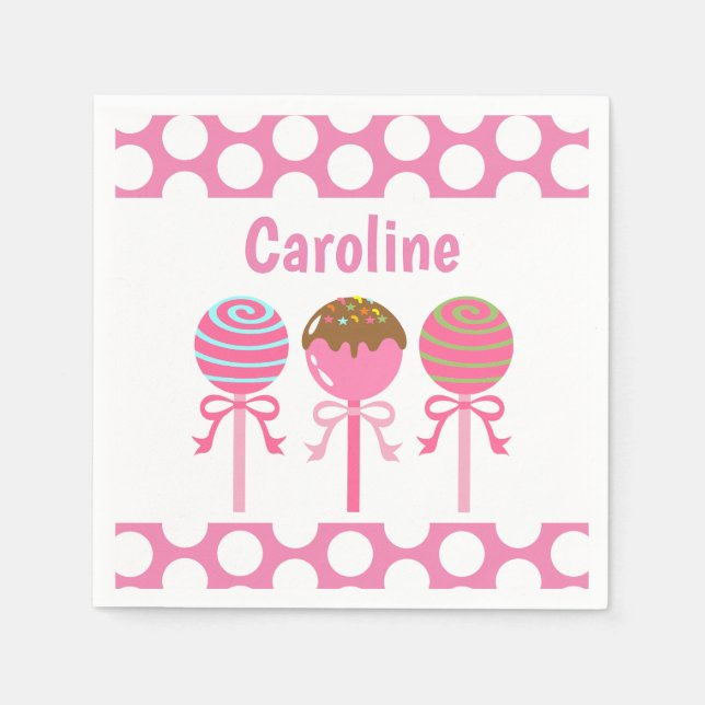Yummy Rosa Cake Pops Personlig Party Napkins Pappersservett (Framsidan)