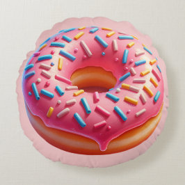 Yummy Rosa Donut med Sprinkles Stickers Rund Kudde
