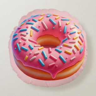 Yummy Rosa Donut med Sprinkles Stickers Rund Kudde