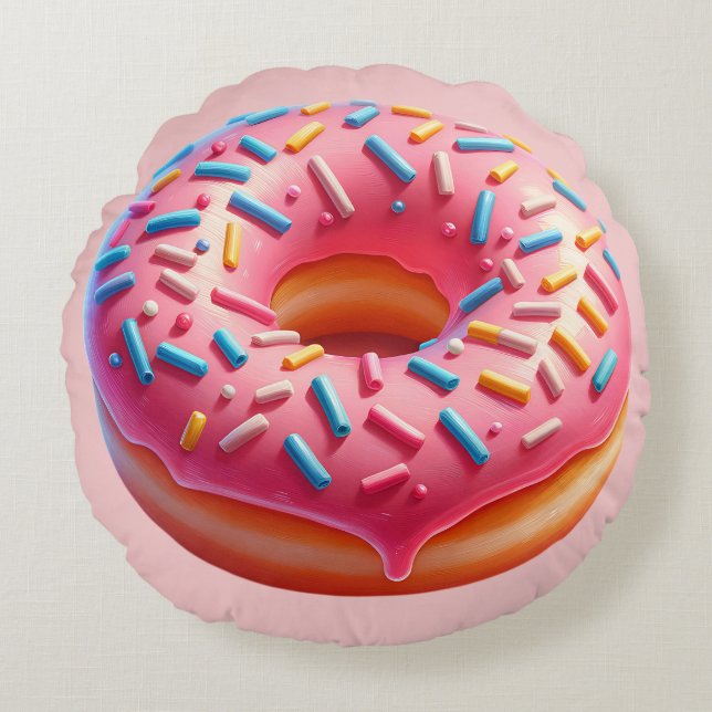 Yummy Rosa Donut med Sprinkles Stickers Rund Kudde (Framsidan)