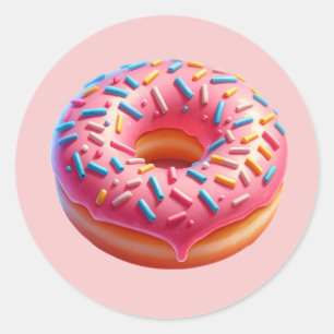 Yummy Rosa Donut med Sprinkles Stickers Runt Klistermärke