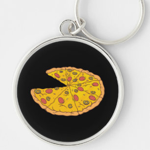 Yummy Sliced Pizza Tecknad Design Rund Silverfärgad Nyckelring