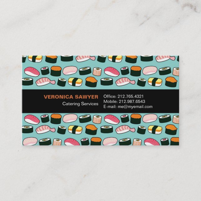 Yummy Sushi-Roligten Illustrated Mönster Visitkort (Framsida)