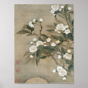 Yun Shouping - Pear Blommar och Måne Poster
