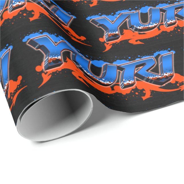 Yuri Vorname Name Graffiti blue orange Presentpapper (Rullad Hörn)