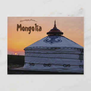 Yurt and Sunset in Mongolia Postcard Vykort