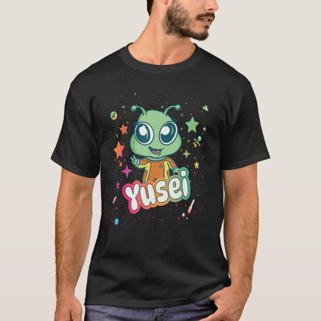 YUSEI - Cute Boy Namn med söt Alien T Shirt (Framsida)