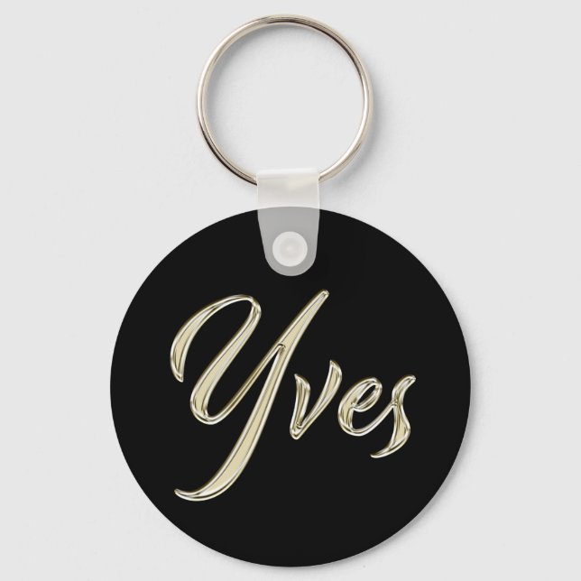 Yves Namn whitegold Button Schlüsselanhänger Nyckelring (Framsida)
