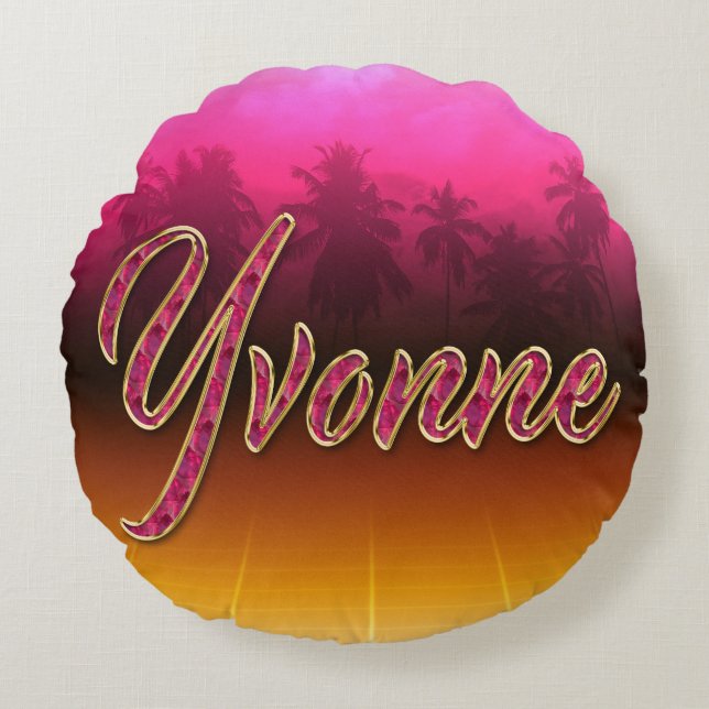 Yvonne Vorname Name golden pink Kissen Rund Kudde (Framsidan)