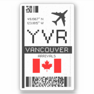 YVR Vancouver, Kanada Airport Boarding Pass Klistermärken