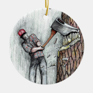 Yxaman ingen chainsaw julgransprydnad keramik