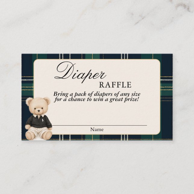 Yxur Bear Baby Shower Diaper Raffle Card Tilläggskort (Framsida)