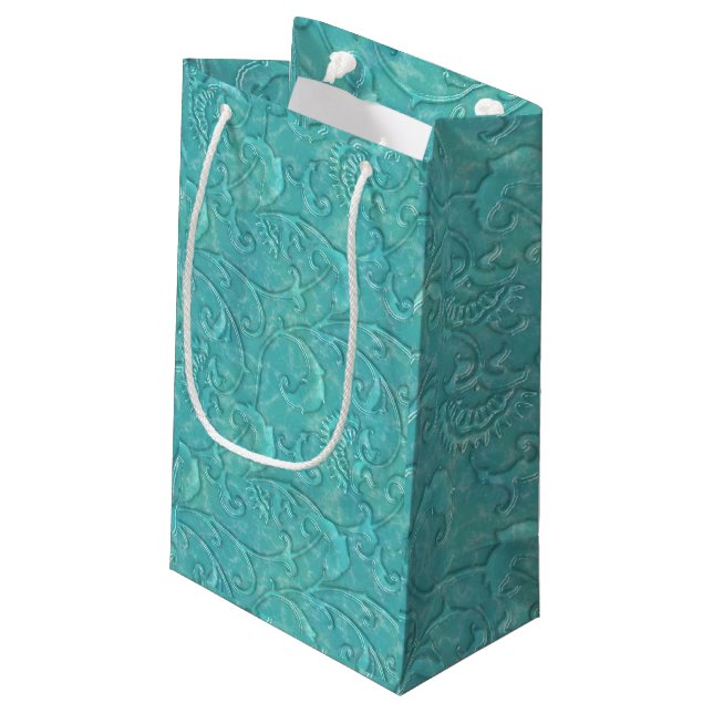Yxury Embossed Teal Blommigt Vine Gift Bag (Baksidan Vinklad)