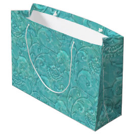 Yxury Embossed Teal Blommigt Vine Gift Bag