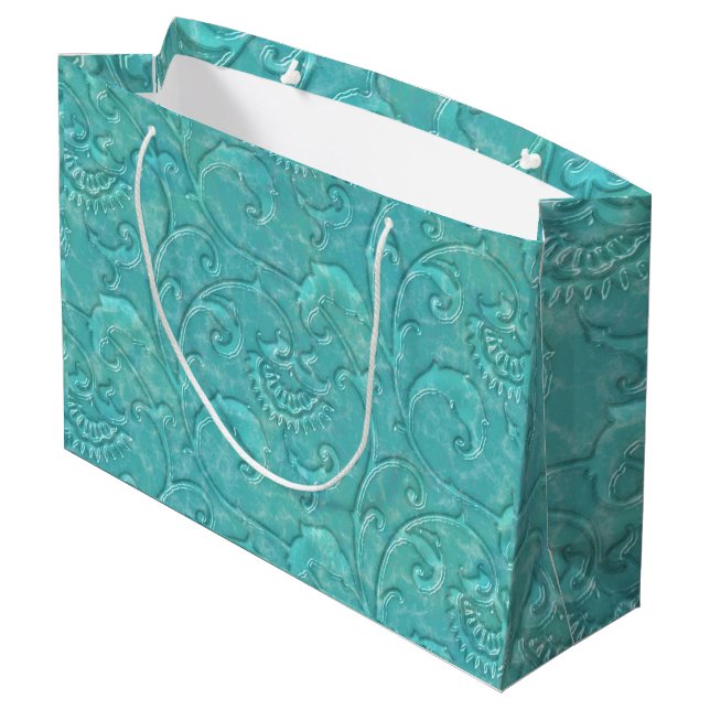 Yxury Embossed Teal Blommigt Vine Gift Bag (Baksidan Vinklad)