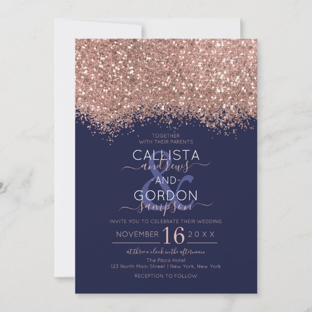 Yxury Ro Guld flottan Glitter Confetti Bröllop Inbjudningar (Framsida)