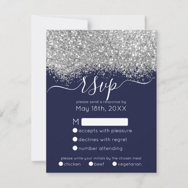 Yxury Silver flottan Glitter Confetti Bröllop OSA Kort (Framsida)