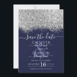 Yxury Silver flottan Glitter Confetti Bröllop Spara Datumet<br><div class="desc">Elegant, glamoröst och modernt bröllop spara datum-kort är perfekt för contemporary och snyggt-paret. Den har ett faux-tryckt silver glatt glitter-konetti-spektakulerat färg-block ovanpå en enkel marin blå bakgrund. Baksidan visningar samma glitter men en tjockare . Den här chicen, lyxen och den unika designen blir en slå med alla dina gäster! ***VIKTIG...</div>
