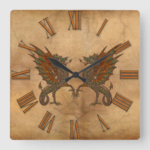 YY Gamle Medieval Dragon Design Fyrkantig Klocka