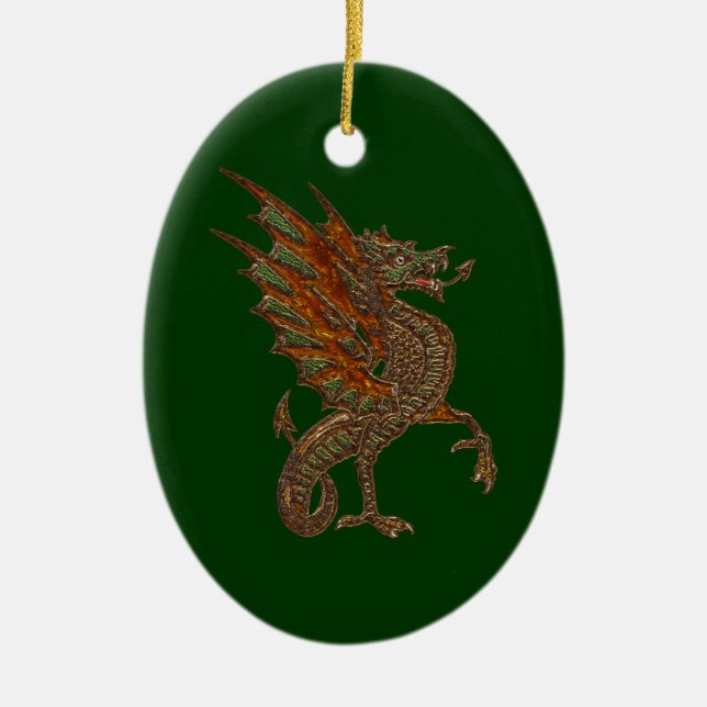 YY Gamle Medieval Dragon Design Julgransprydnad Keramik (Framsidan)