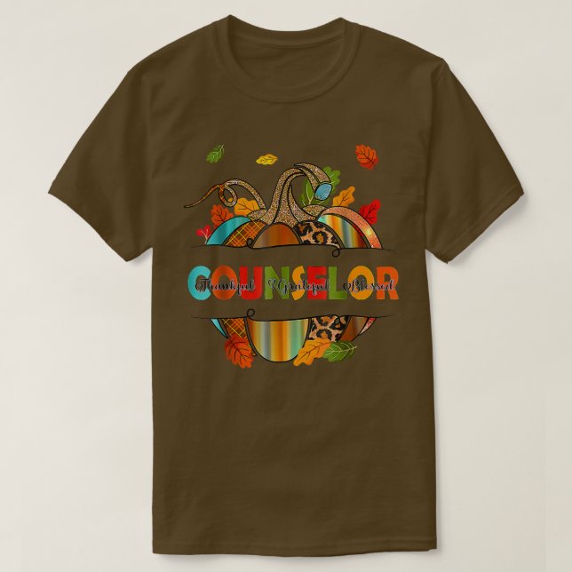 YynA Leopard Fall Autumn Thanksgiving Counselor Sc T Shirt (Design framsida)