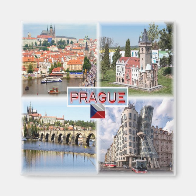 Z003 PRAGUE Castle Old Town Hall Charles Bridge Magnet (Framsidan)