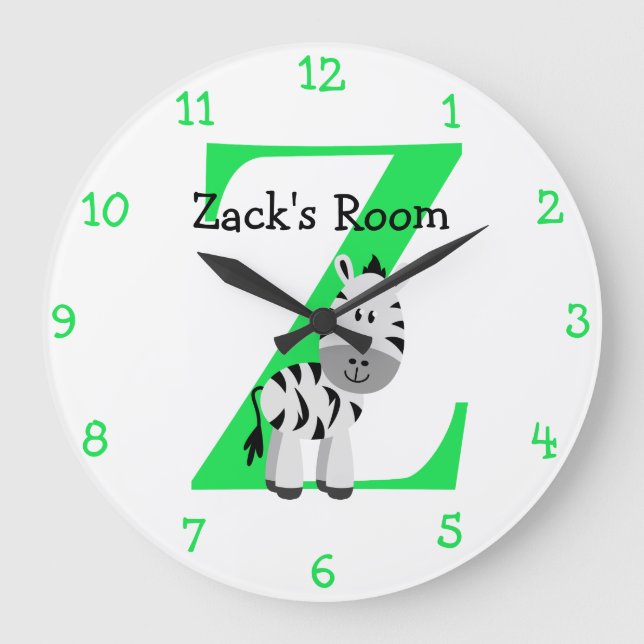 Z är för sebra- och Zack-Barns sovrum Stor Klocka (Framsida)