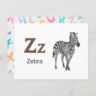 Z är för Zebra - Alphabet Flash Card Vykort