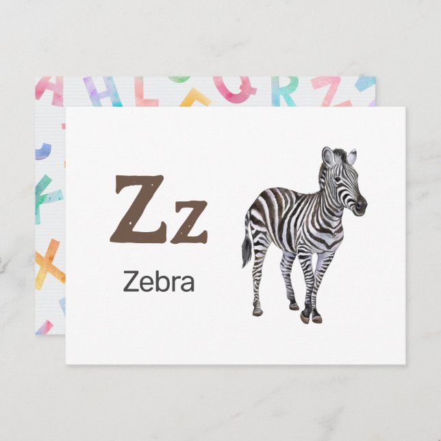 Z är för Zebra - Alphabet Flash Card Vykort (Fram/baksida)