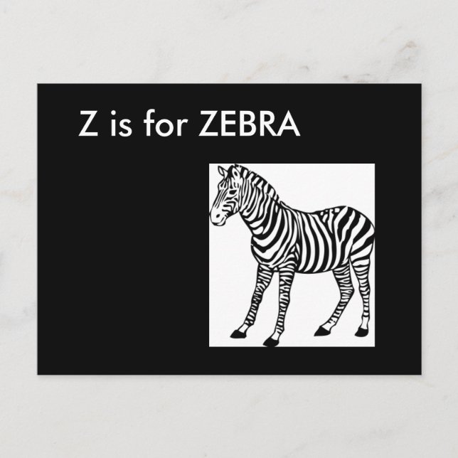 ’Z’ är för Zebra Alphabet Flashcard Vykort (Framsida)