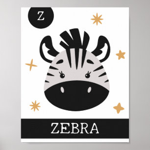Z är till Zebra, Nursery, Bedroom, Kids Wall Art Poster