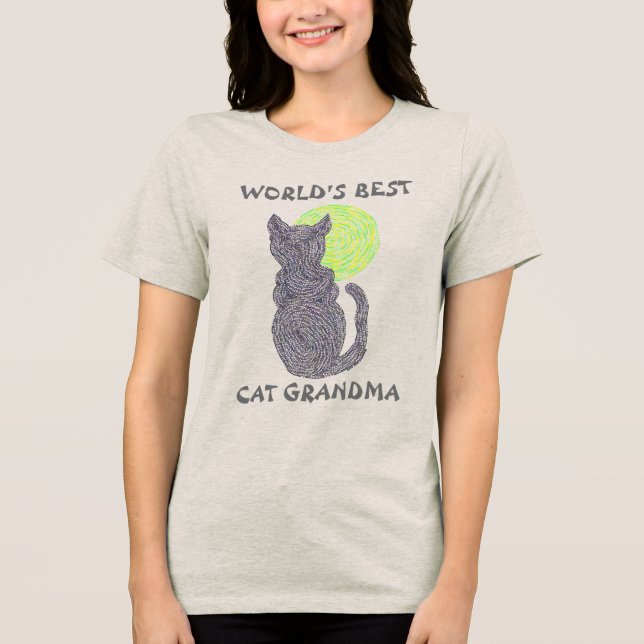 Z Black Cat och Måne Worlds Best Cat Grandma Tee Shirt (Framsida)