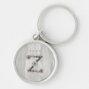 Z-Blommigt Monogram Modern Minimalist Rund Silverfärgad Nyckelring