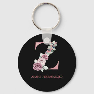 Z Blommigt Monogram Namn Brev Rosa Agate Keychain Nyckelring