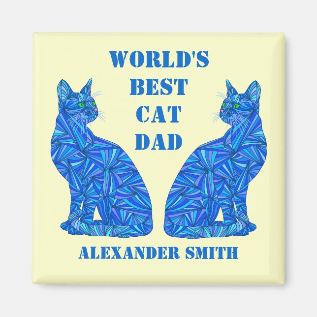 Z Blue Abstrakt Sitta Cat Crazy Cat Pappa Magnet (Framsidan)